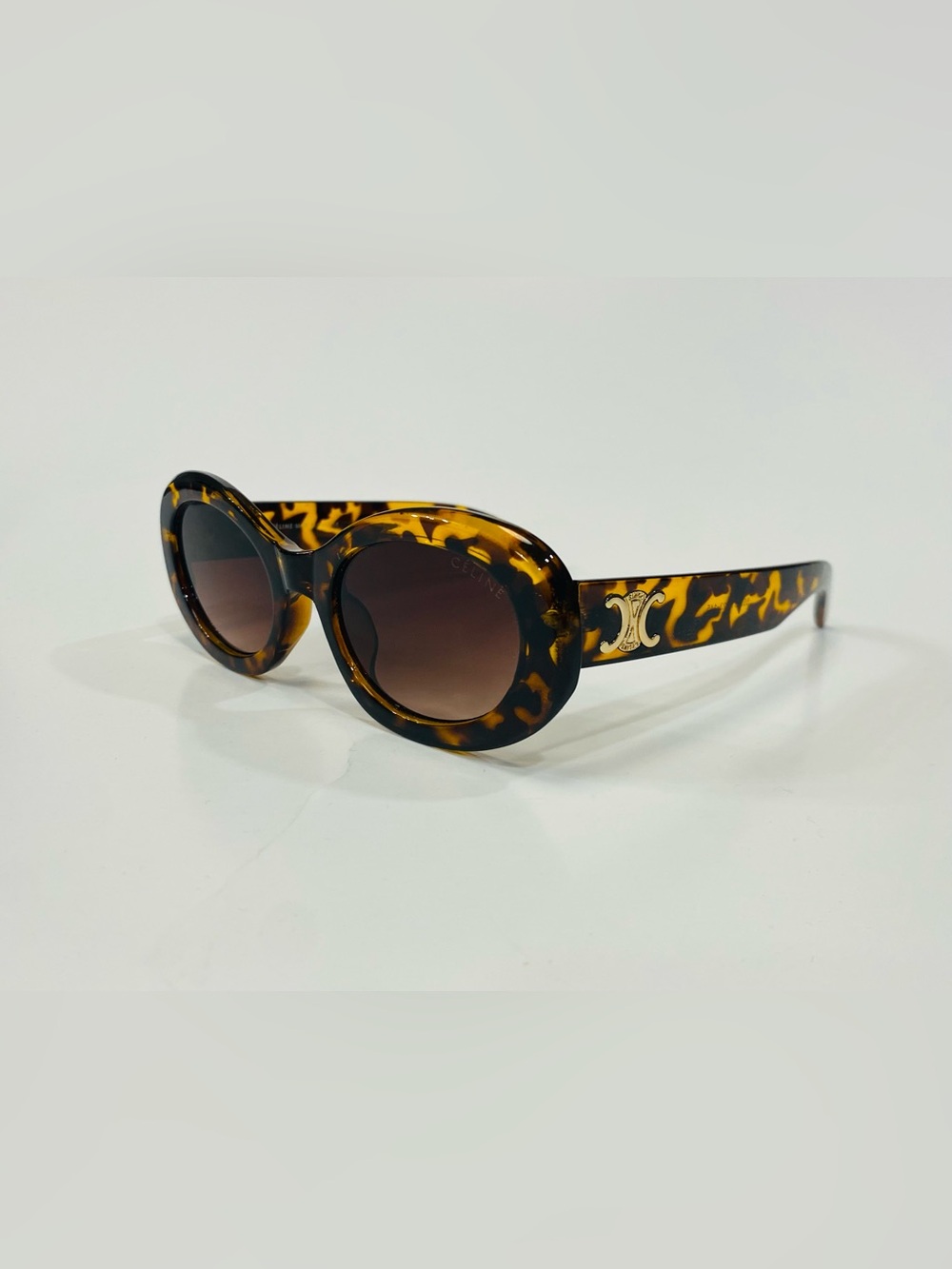 Celine Tortoise Oval Sunglasses with Gold Emblem